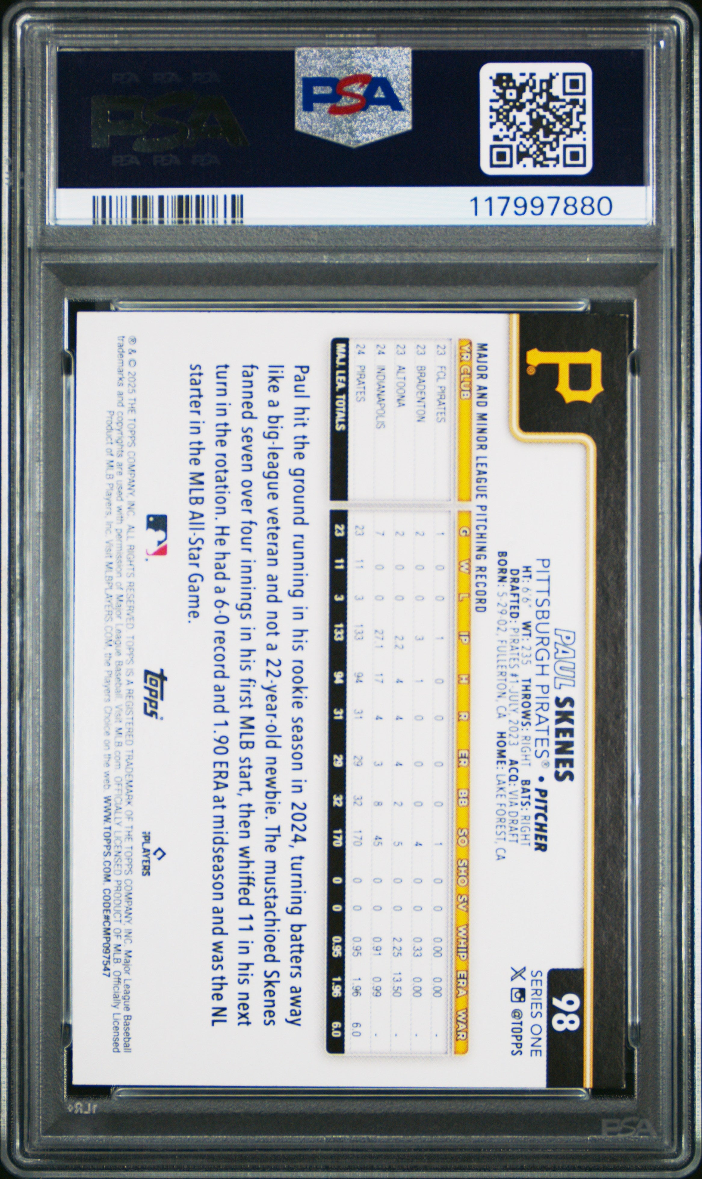 2025 Topps #98 Paul Skenes Confetti PSA 8