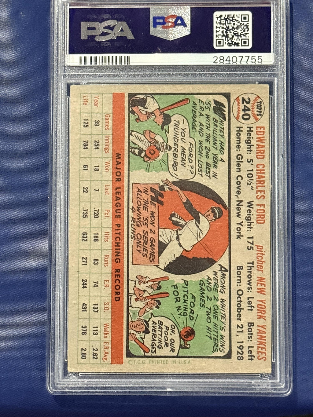 1956 Topps #240 Whitey Ford PSA 3.5