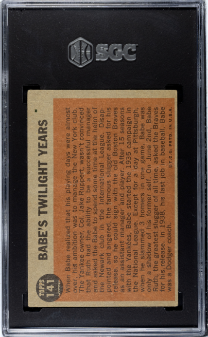 1962 Topps #141 Babe Ruth Twighlight Years SGC 1.5