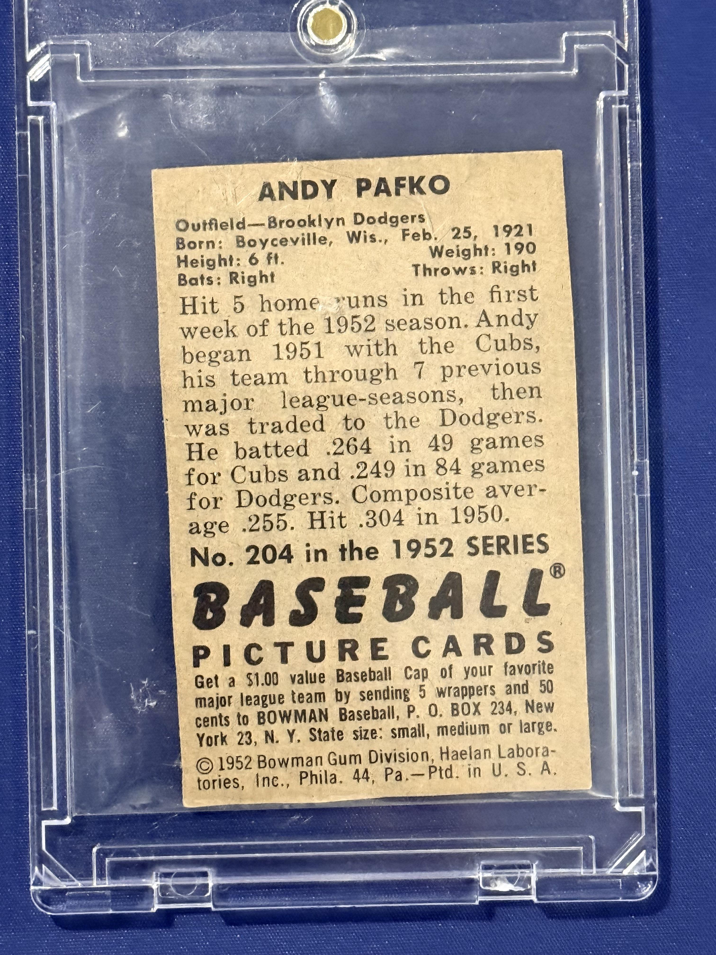 1952 Bowman #204 Andy Pafko Autograph